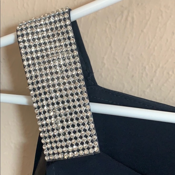 Rhinestone chiffon top with liner navy small MSK - Picture 2 of 7